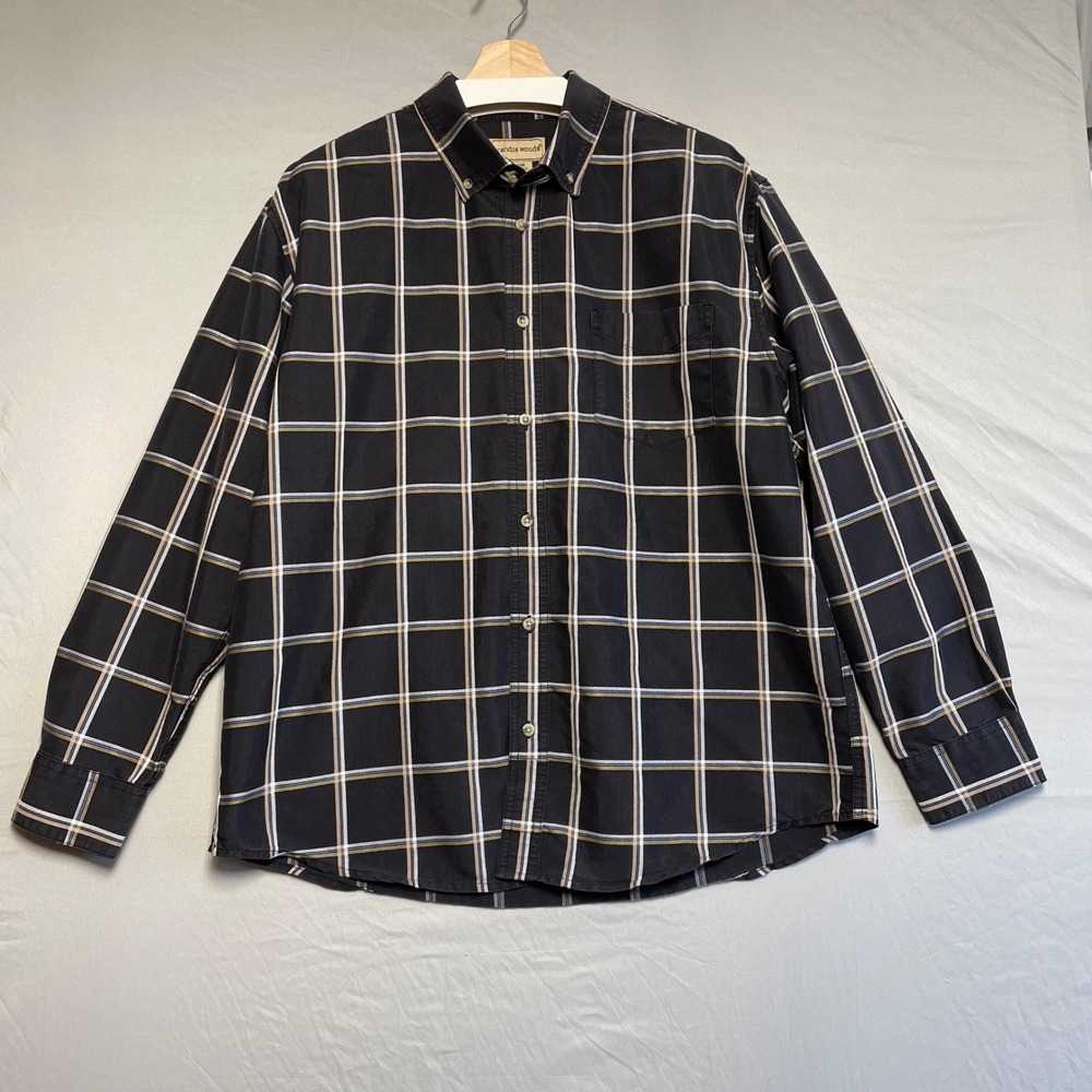 Scandia Woods Mens‎ Black Plaid Button Down Long Sleeve Casual Shirt L